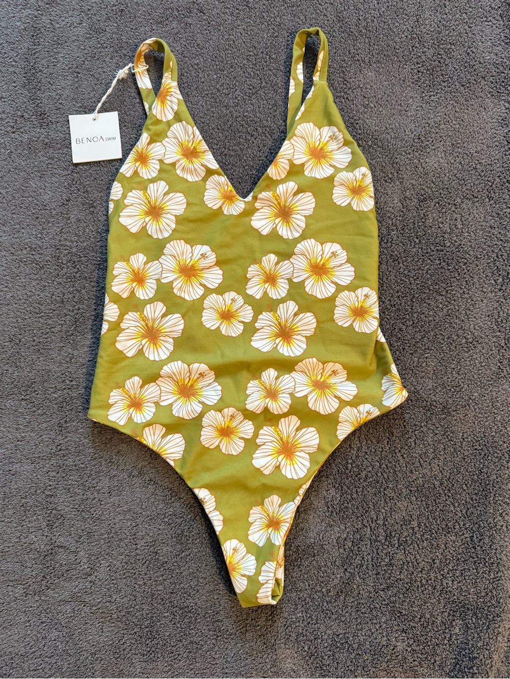 Benoa Swim Olive & White Floral V-Neck One-Piece